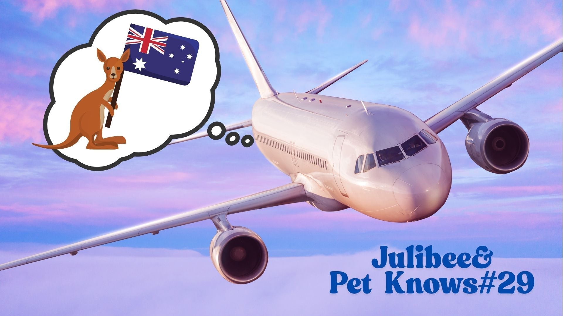 Airplane and kangaroo symbolizing cat travel to Australia via Lufthansa - Julibee's pet travel guide