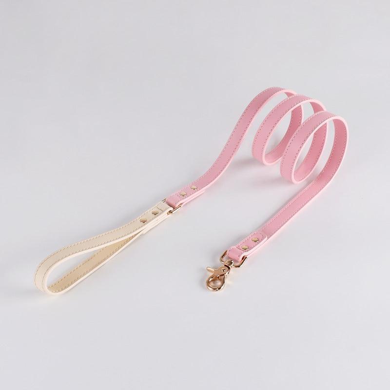 Genuine Leather Dog Collar Kit Leash Pink Standard