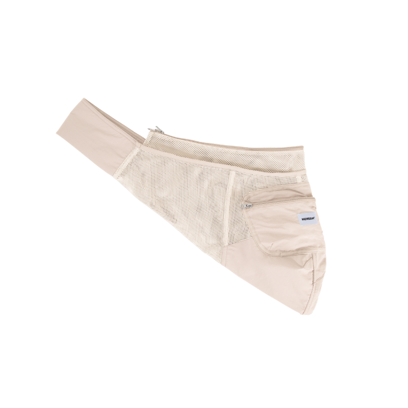 Beige urbanTrail breathable pet sling bag with mesh panel and zippered pocket for comfortable pet carrying