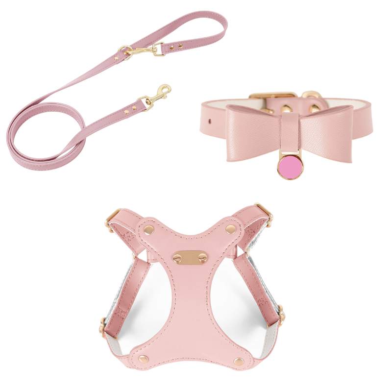 Bowtie Leather Cat Walking Kit (ID Tag included) Pink