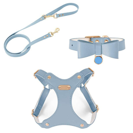 Bowtie Leather Cat Walking Kit (ID Tag included) Blue