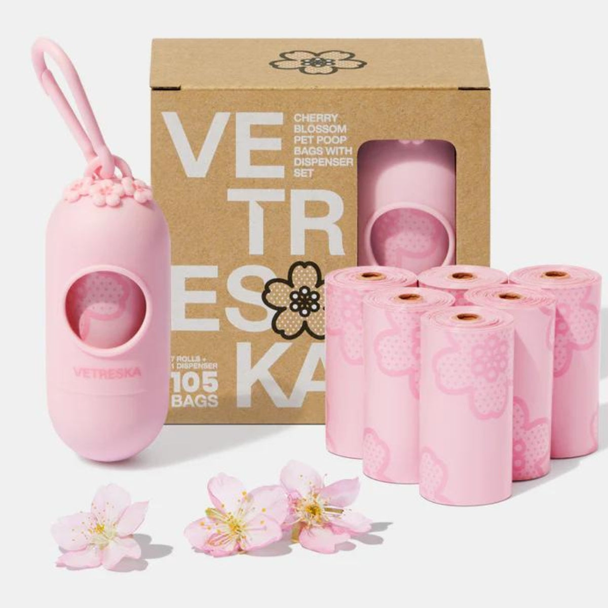 Vetreska Scented Poop Bag Dispensers and Bags| Flora & Cherry Blossom & Strawberry