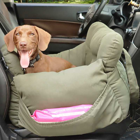 Copilot Dog Car Seat - Olive Green with Storage Pocket, Safe Pet Travel Booster