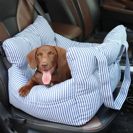 Copilot Dog Car Seat - Blue & White Striped, L-Double Seat Pet Travel Booster