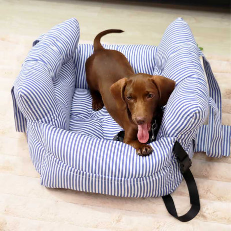 Copilot Dog Car Seat - Blue & White Stripes, Comfortable Pet Travel Booster