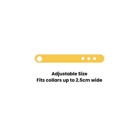 Adjustable custom suede pet ID tag, fits collars up to 2.5cm wide for secure attachment.