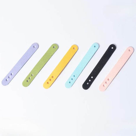 Suede pet ID tag straps in purple, green, yellow, blue, black, pink | Julibee's