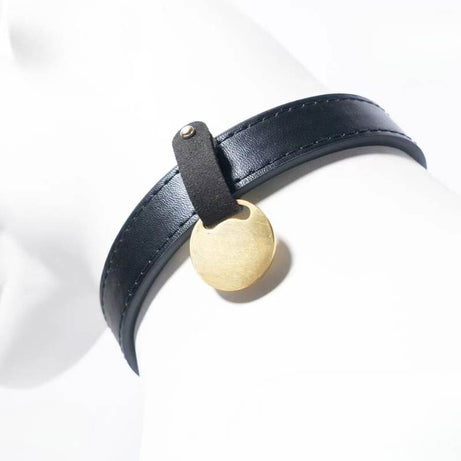 Black leather pet collar with custom suede ID tag | Julibee's