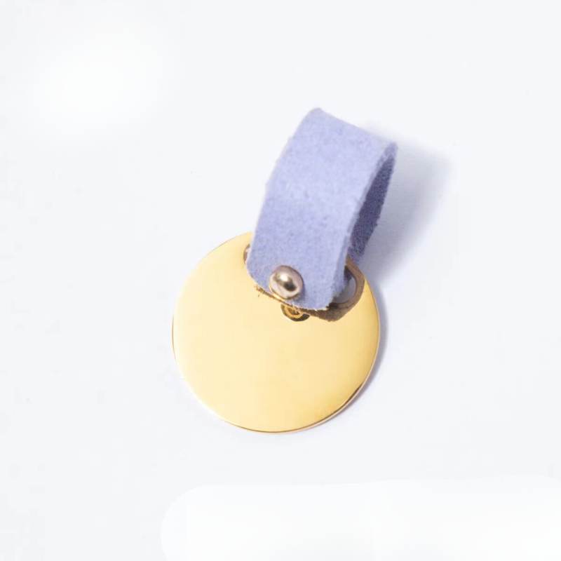 Purple custom suede pet ID tag with gold disc | Julibee's