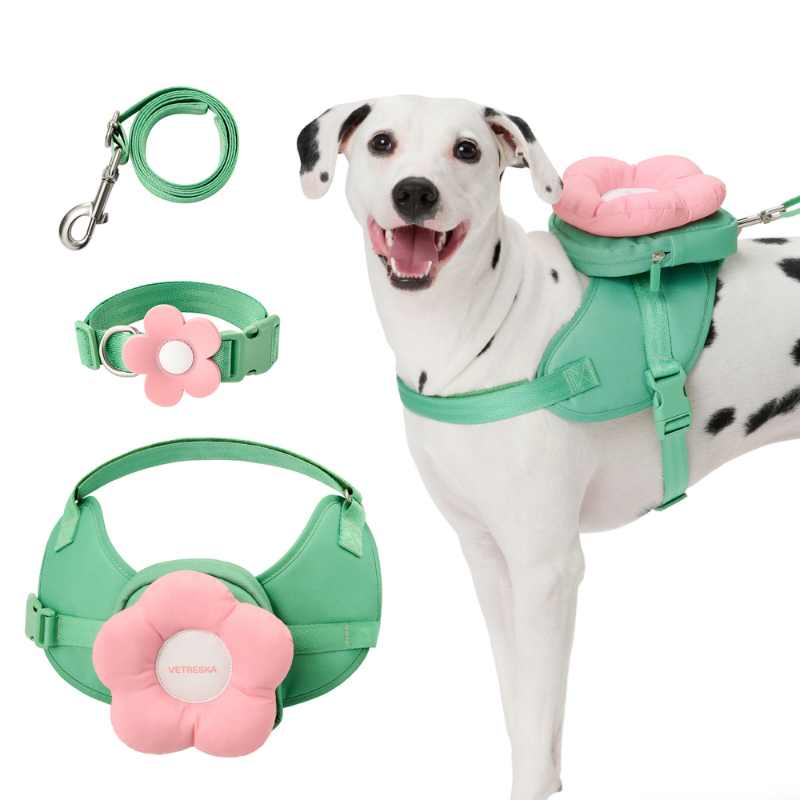 Vetreska Flora Dog Harness with backpack & Collar & Lead 3-in-One Set L 3-in-1 Walking Sets(harness&collar&lead)