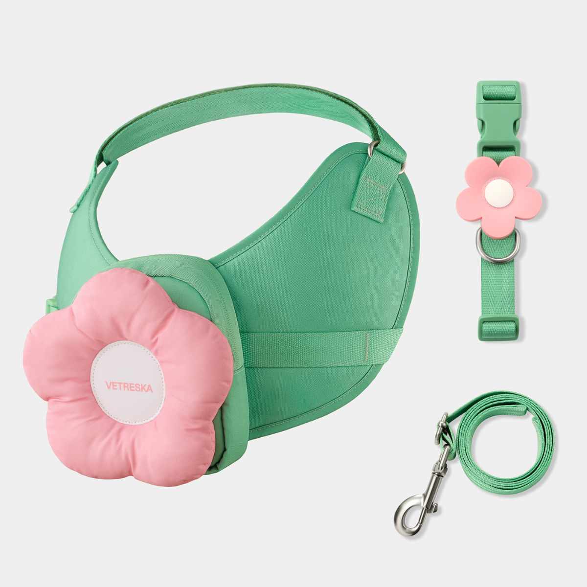 Vetreska Flora Dog Harness with backpack & Collar & Lead 3-in-One Set XS 3-in-1 Walking Sets(harness&collar&lead)