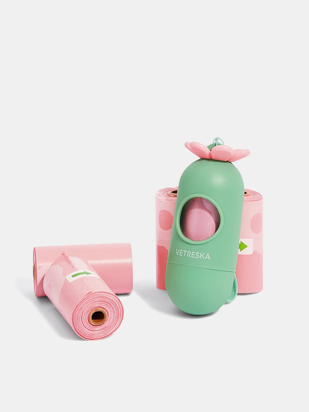 Vetreska Scented Poop Bag Dispensers and Bags| Flora & Cherry Blossom & Strawberry Flora 1 dispenser + 7 rolls