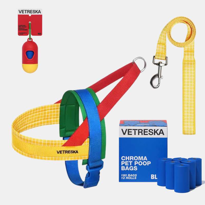 Vetreska Chroma Dog Harness Walking Sets Yellow Supersave Bundle (+poop bags&holder)