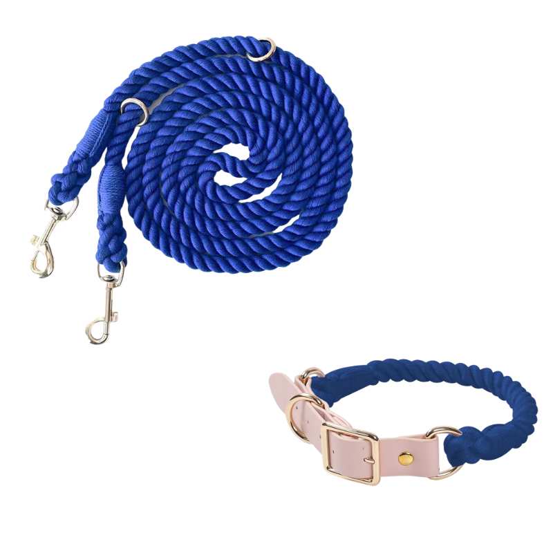 Versatile Hands-Free Dog Walking Kit Lead & Collar Blue