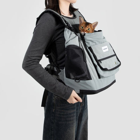 UrbanTrail gray multifunctional pet front carrier bag with cat, comfortable secure for pet travel