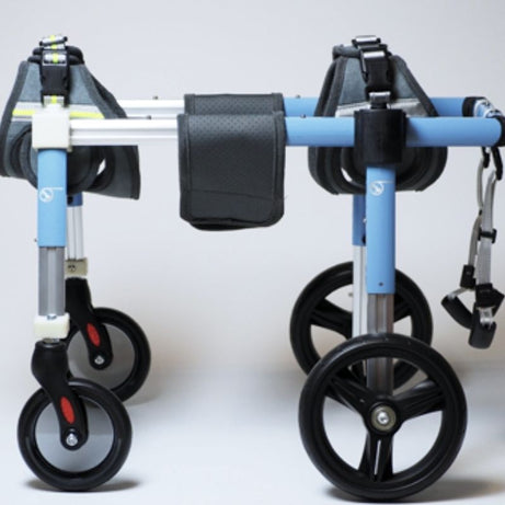 OmniStep modular rear support dog wheelchair with blue frame, black wheels - Julibee's pet travel supplies