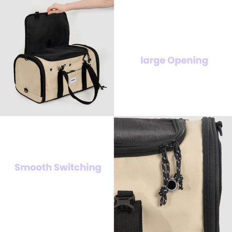 urbanTrail Foldable Pet Airline Travel Carrier - Beige & Black, Large Opening, Smooth Switching Closure