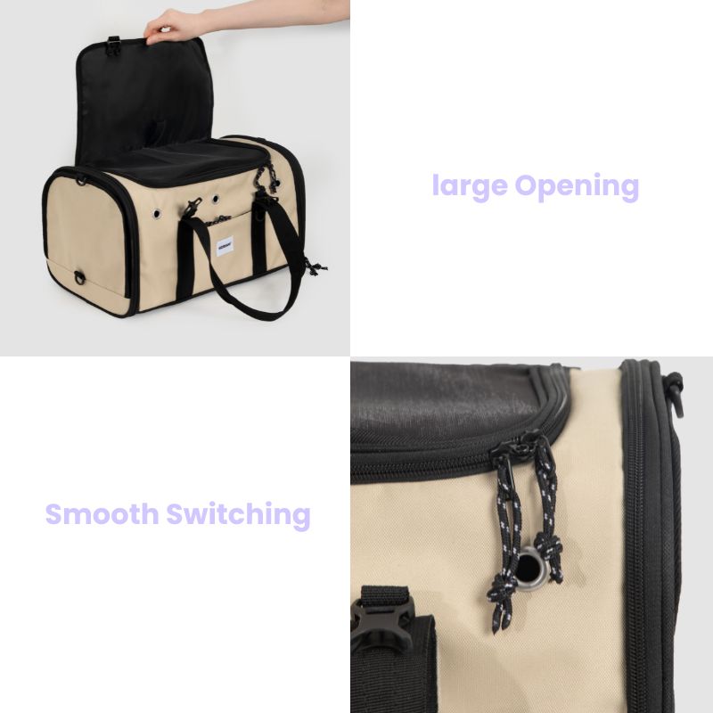 urbanTrail Foldable Pet Airline Travel Carrier - Beige & Black, Large Opening, Smooth Switching Closure