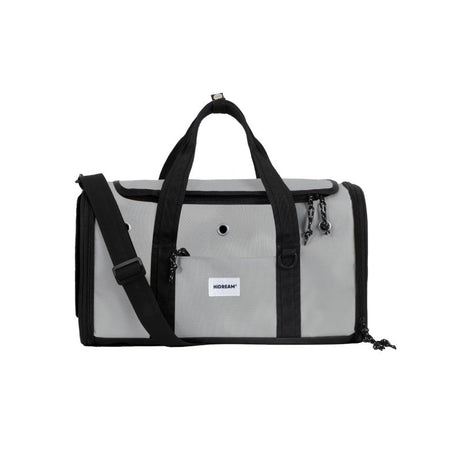 UrbanTrail foldable pet airline travel carrier, gray with black trim, portable design featuring shoulder strap for safe pe...