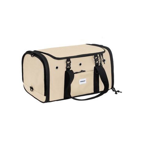 UrbanTrail foldable pet airline travel carrier - beige soft-sided bag with black trim, straps, secure zippers for safe pet...
