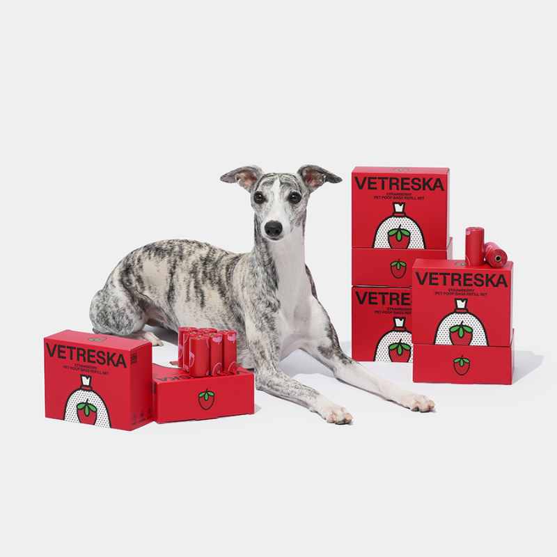 Vetreska Scented Poop Bag Dispensers and Bags| Flora & Cherry Blossom & Strawberry Strawberry 20 rolls