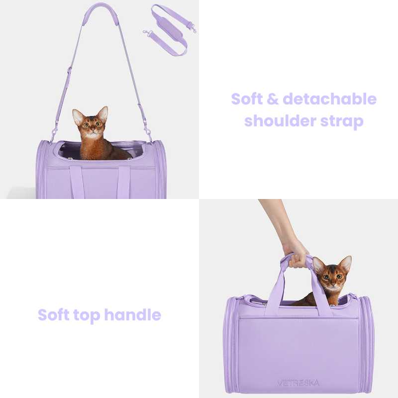 Vetreska Expandable Violet Pet Carrier Bag with soft detachable shoulder strap and top handle for cats