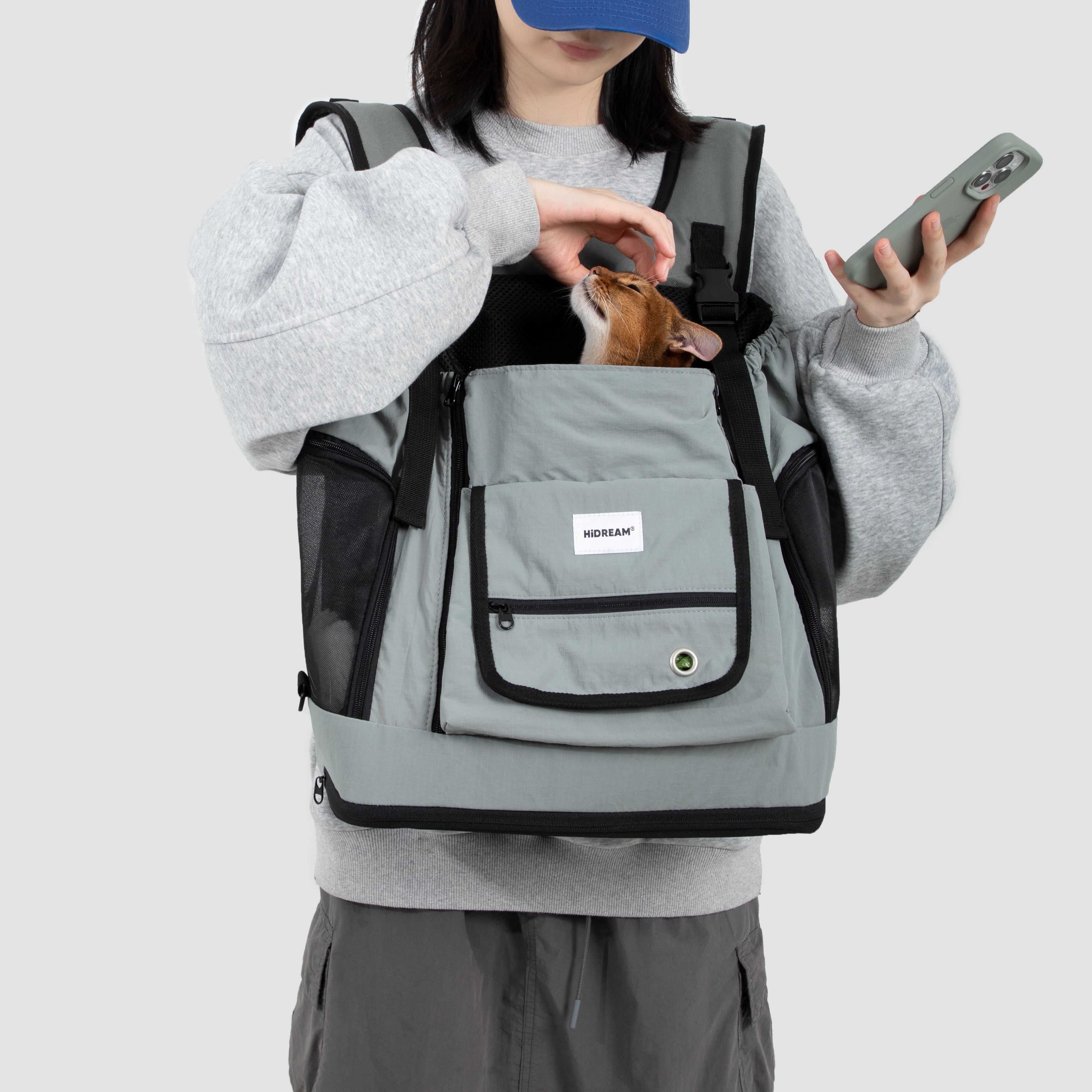 UrbanTrail gray multifunctional pet front carrier bag with cat, comfortable secure travel accessory